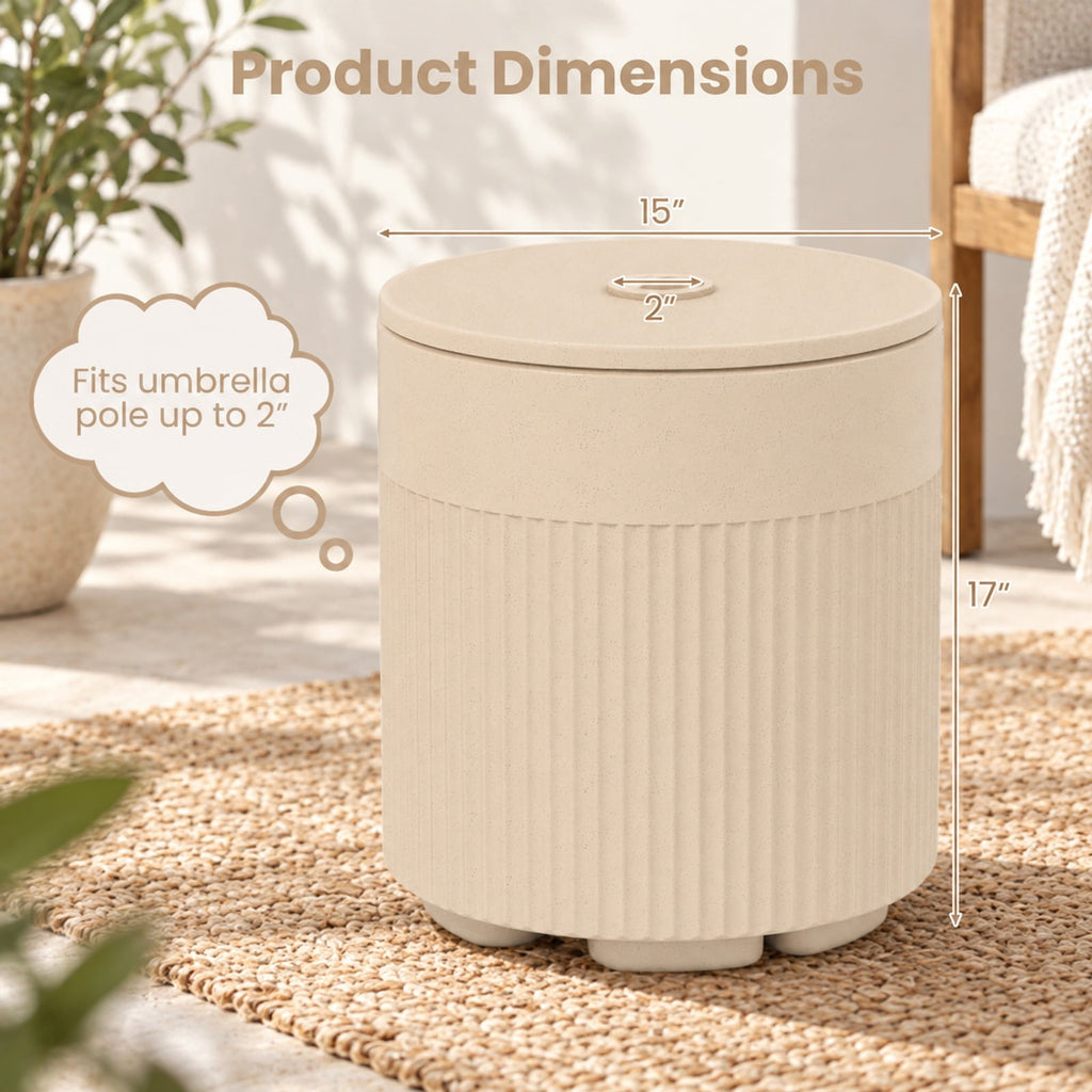 Airfind 3-in-1 All-Weather Outdoor HDPE Umbrella Base with Water Bag and 2 Umbrella Hole for Patio, 15 x 15 x 17 Interior Footprint, Beige
