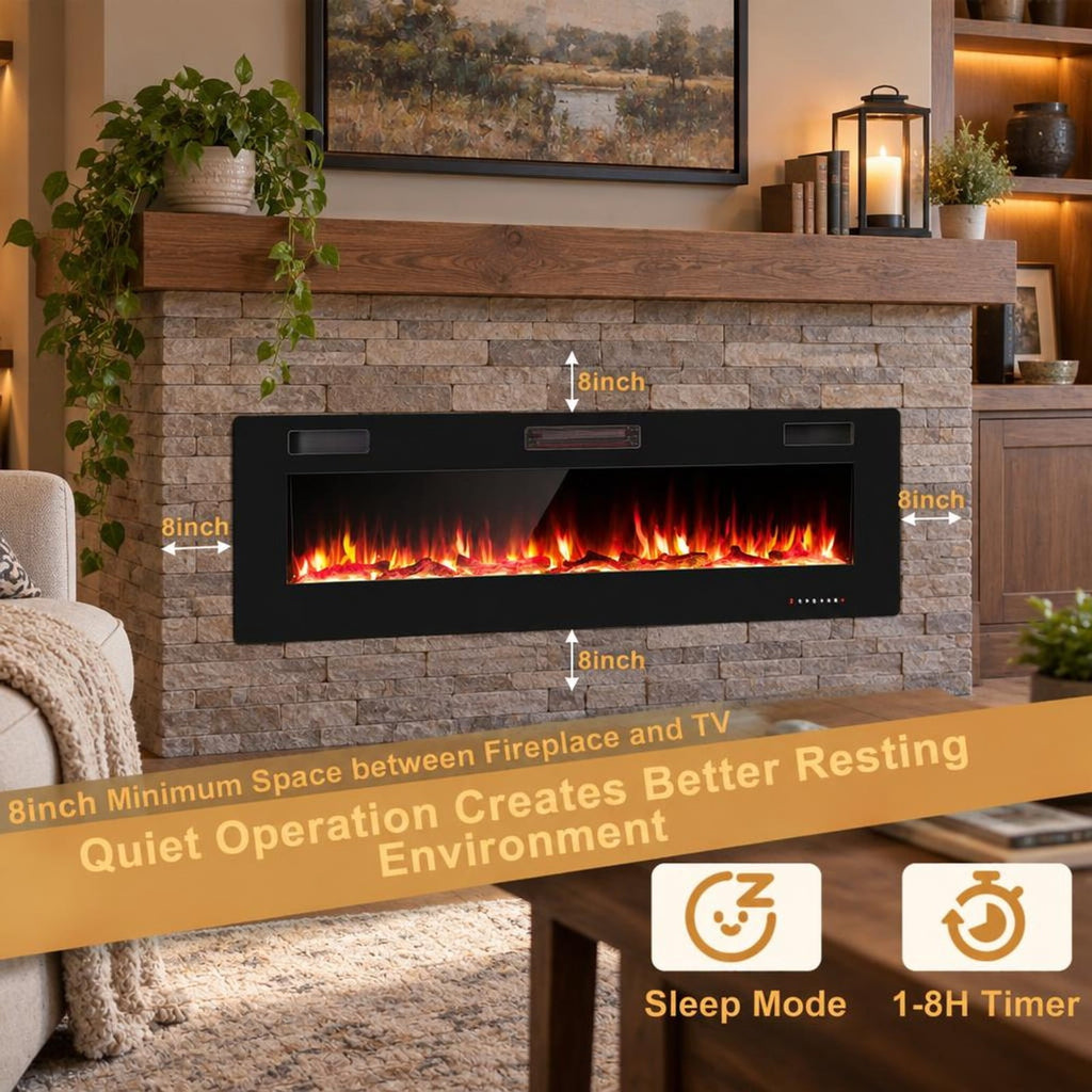 Airfind 68-Inch Electric Fireplace, Recessed or Wall Mounted, 12 Flame Colors, Remote, 1500W, for Living Room for Everyday Use, Black