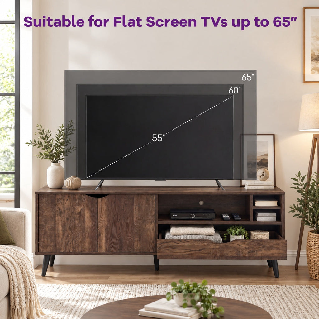 Airfind TV Stand for TVs up to 65 Inches Rustic Entertainment Center, 285 lbs Capacity, Engineered Wood MDF Plastic Frame, Brown