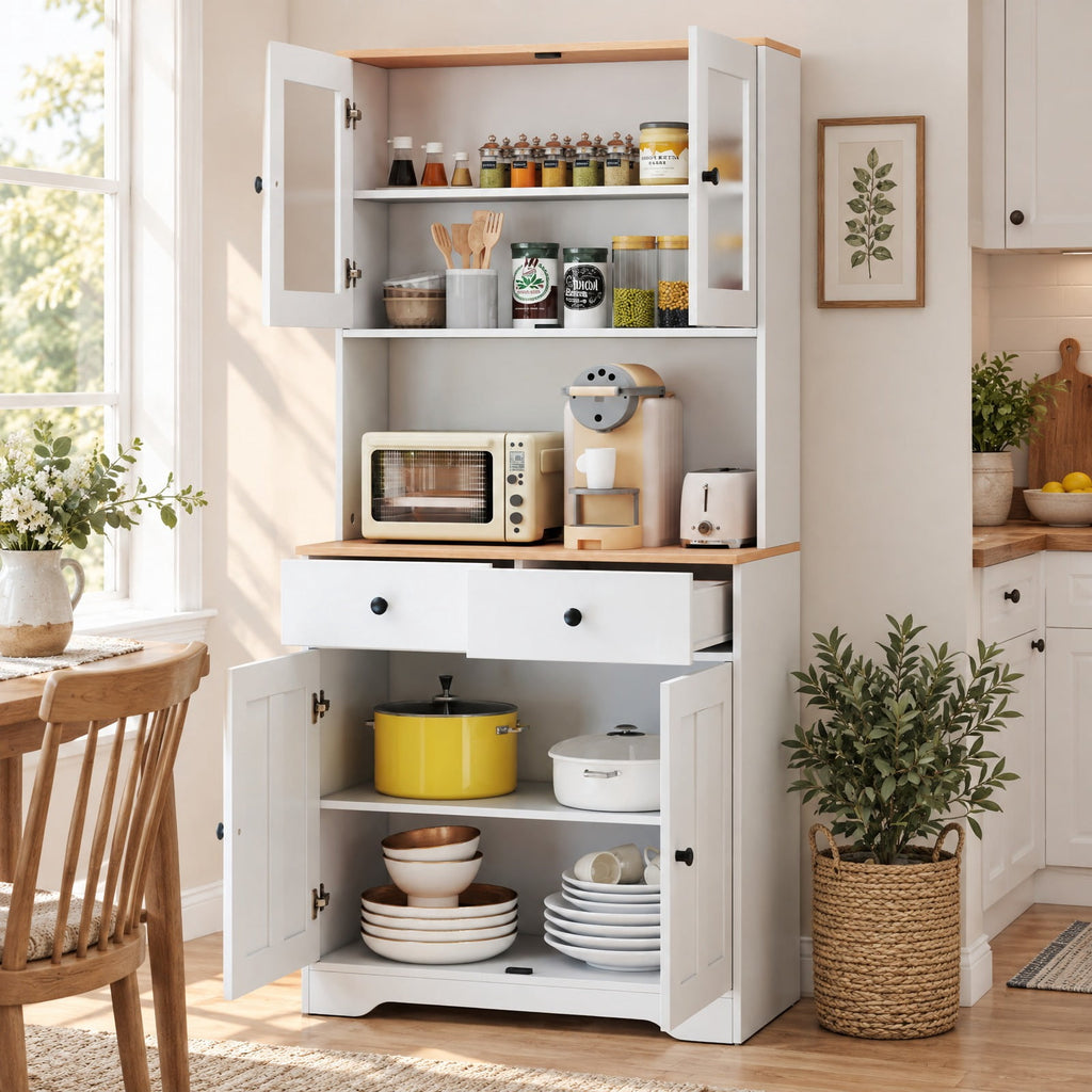 Airfind Pantry Cabinet with 2 Removable Shelves, Engineered Wood MDF Glass Frame, 12.5 x 13 x 3 Footprint, White