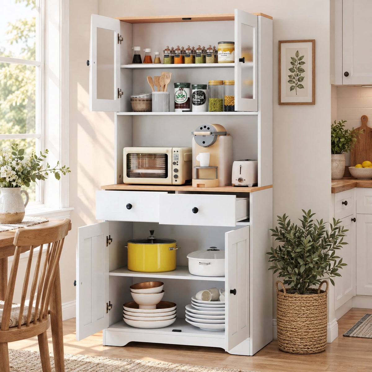 Airfind Pantry Cabinet with 2 Removable Shelves, Engineered Wood MDF Glass Frame, 12.5 x 13 x 3 Footprint, White
