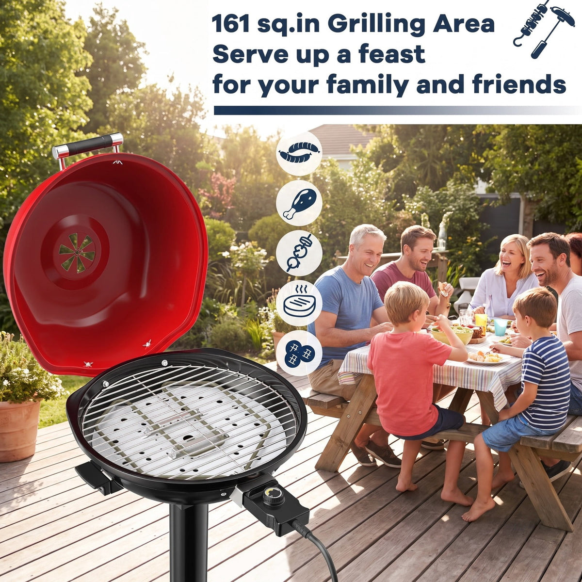 Airfind 1600W Portable Electric BBQ Grill with Removable Non-Stick Rack, Metal Stainless Steel, 20.5 Inch X 17.5 Inch X 32.5 Inch, Black
