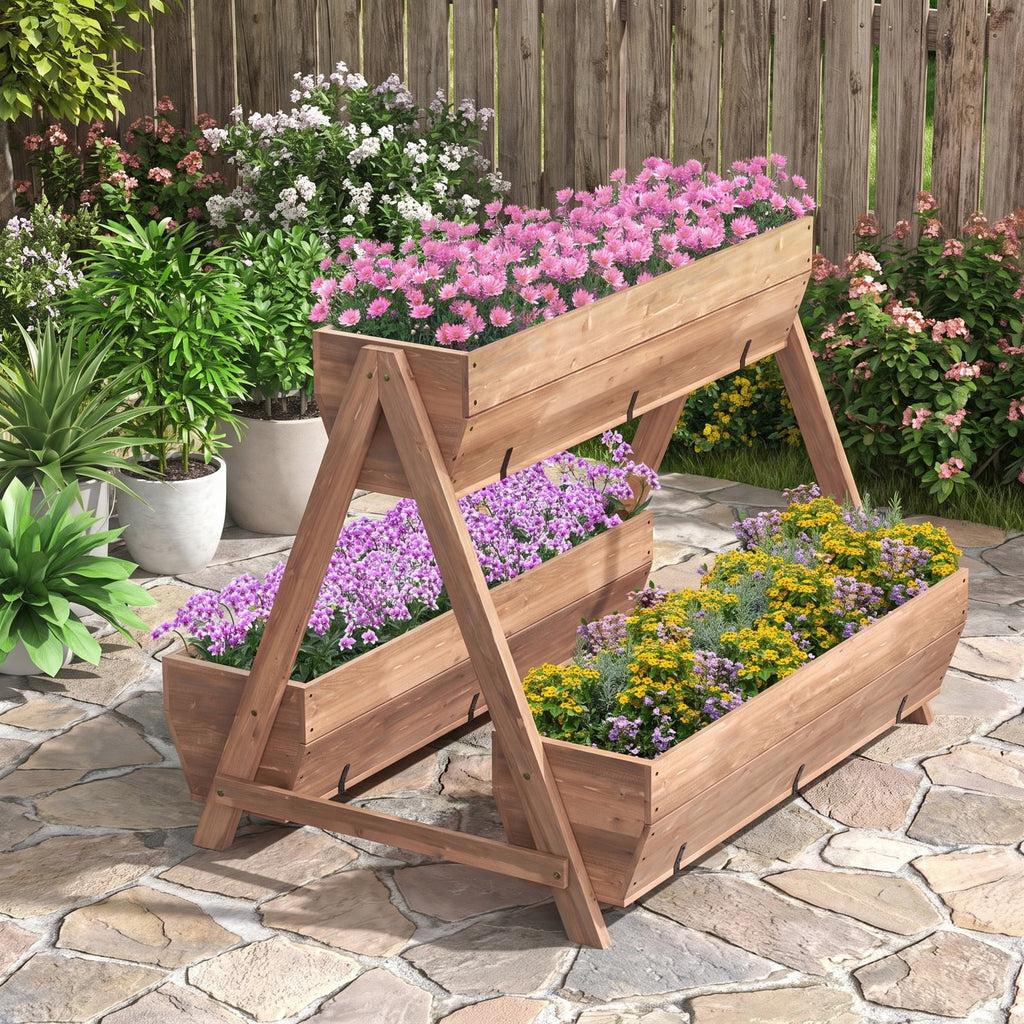 Airfind Vertical Raised Garden bed with 3 Wooden Planter Boxes, Fir Wood Frame, 26 x 29 x 29 (L x W x H) Interior Footprint, Brown
