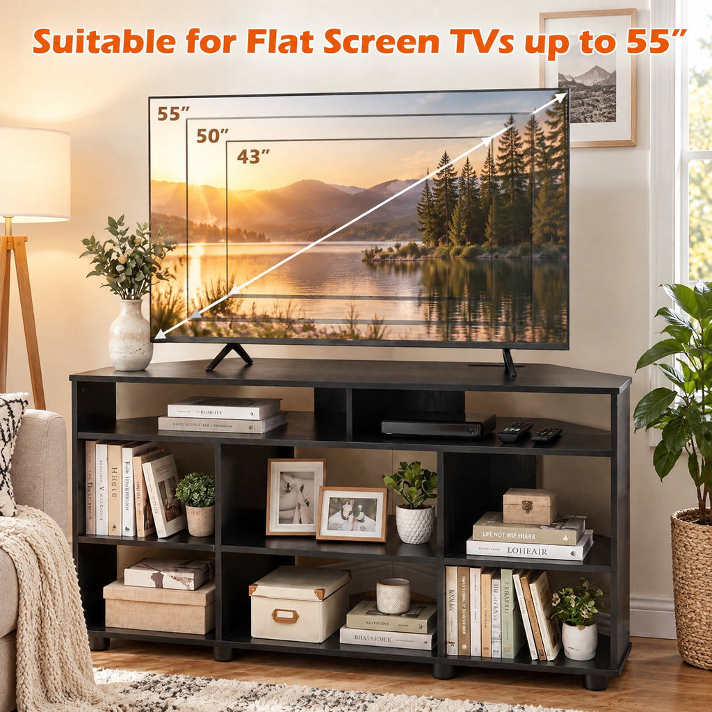 Airfind Corner Entertainment Center TV Stand for TVs up to 55 Inch, 90 lbs Capacity, Engineered Wood Frame, 46.5 x 16 x 21.5 Footprint, Black