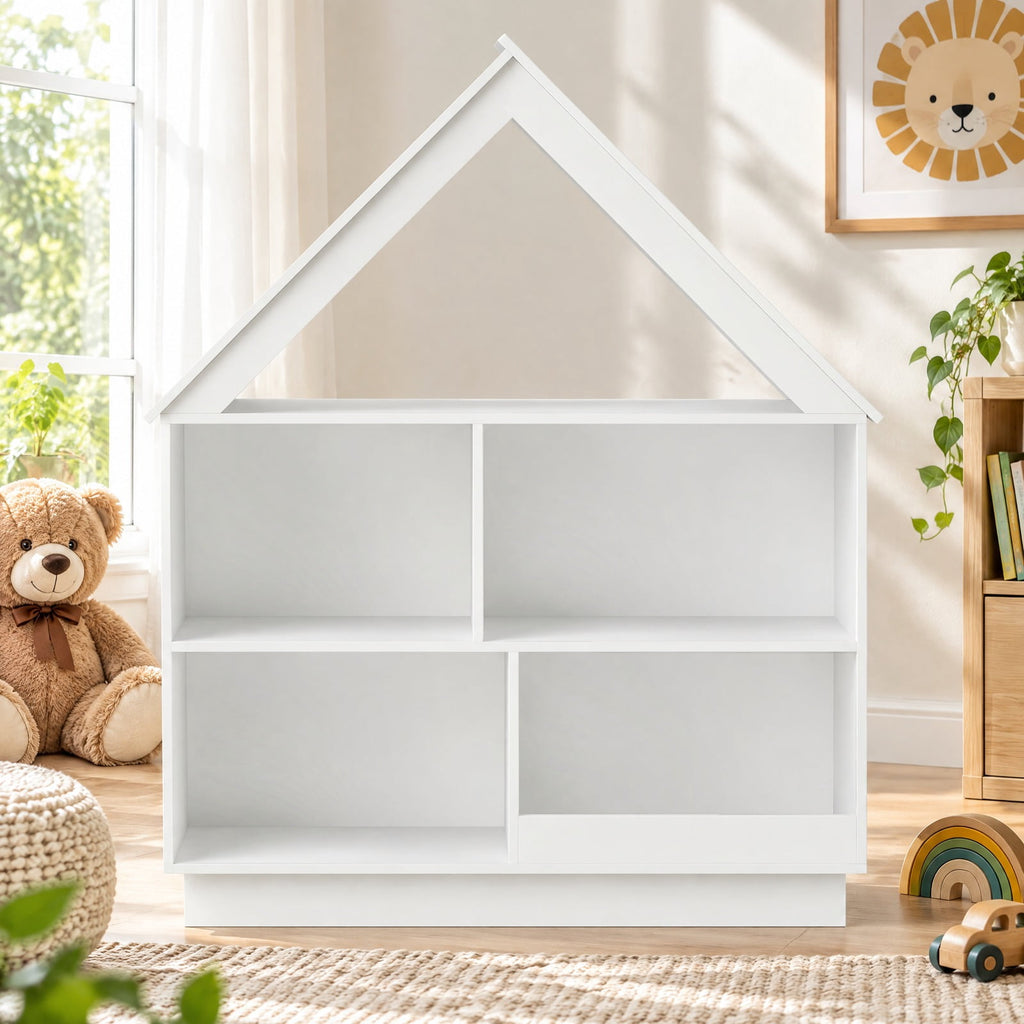 Airfind 3-Tier House-Shaped Toy Storage Organizer with Open Shelves, 240 lbs Capacity, MDF Engineered Wood Frame, 34.5 x 13.5 x 42.5 Footprint