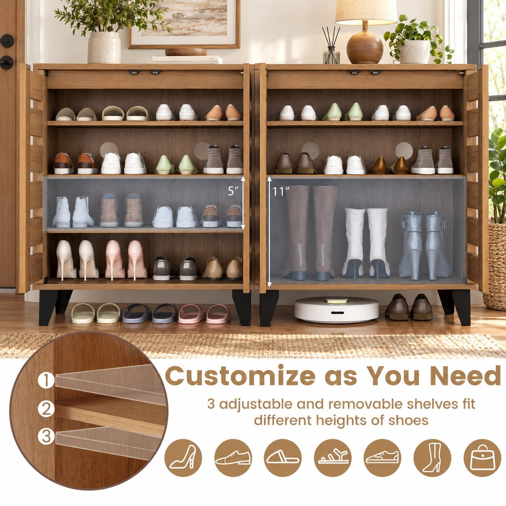 Airfind 4-Tier Farmhouse Shoe Organizer with Louvered Door, 110 lbs Capacity, MDF Engineered Wood Plastic Frame, 24 x 13 x 28 Footprint, Natural