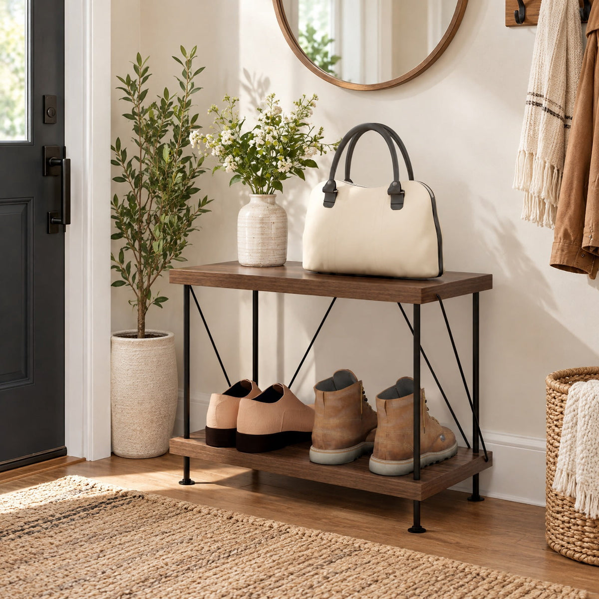 Airfind 2/3/4/5-Tier Multipurpose Display Rack with Metal Frame-2, 45 lbs Capacity, MDF Metal 2-tier: Frame, Walnut