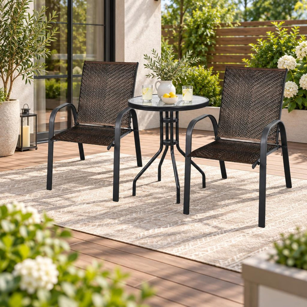 Airfind Set of 6 Outdoor PE Wicker Stackable Chairs with Sturdy Steel Frame, PE rattan steel Frame, Brown