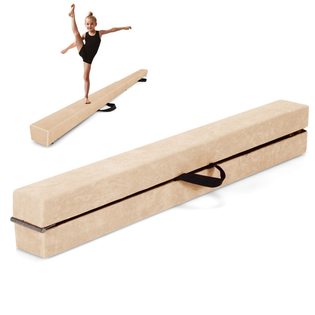 Airfind Folding Balance Beam with Solid Wood Base and Anti Slip Bottom for Kids Gymnastics Practice and Home Training, Beige