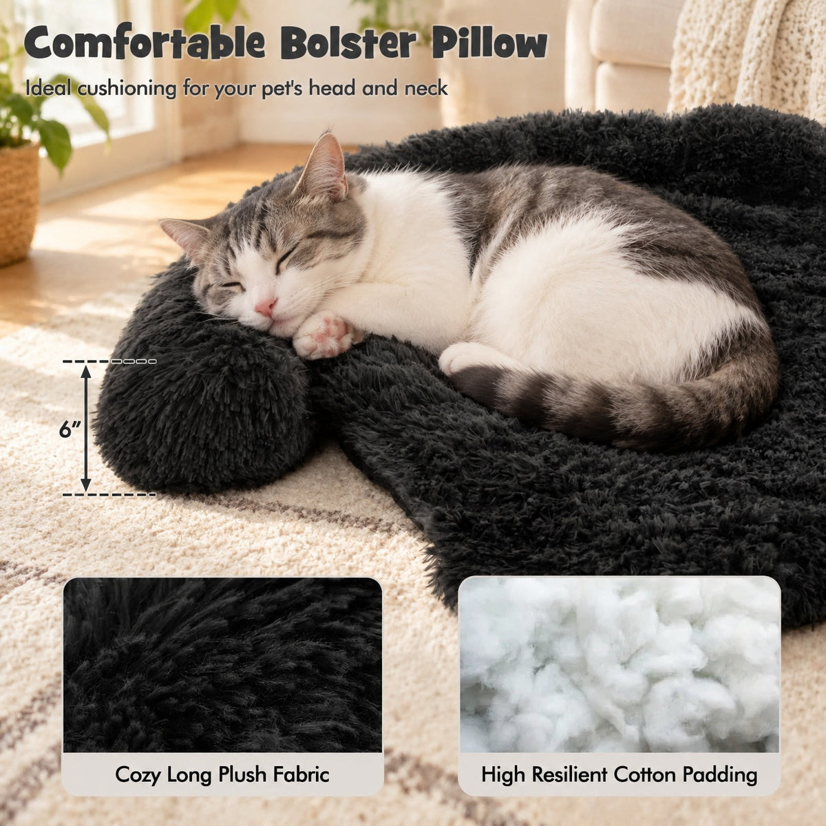 Airfind Plush Calming Dog Couch Bed with Anti-Slip Bottom, S-Size Dog Bed 40 x 35 x 6.5 Footprint, Black
