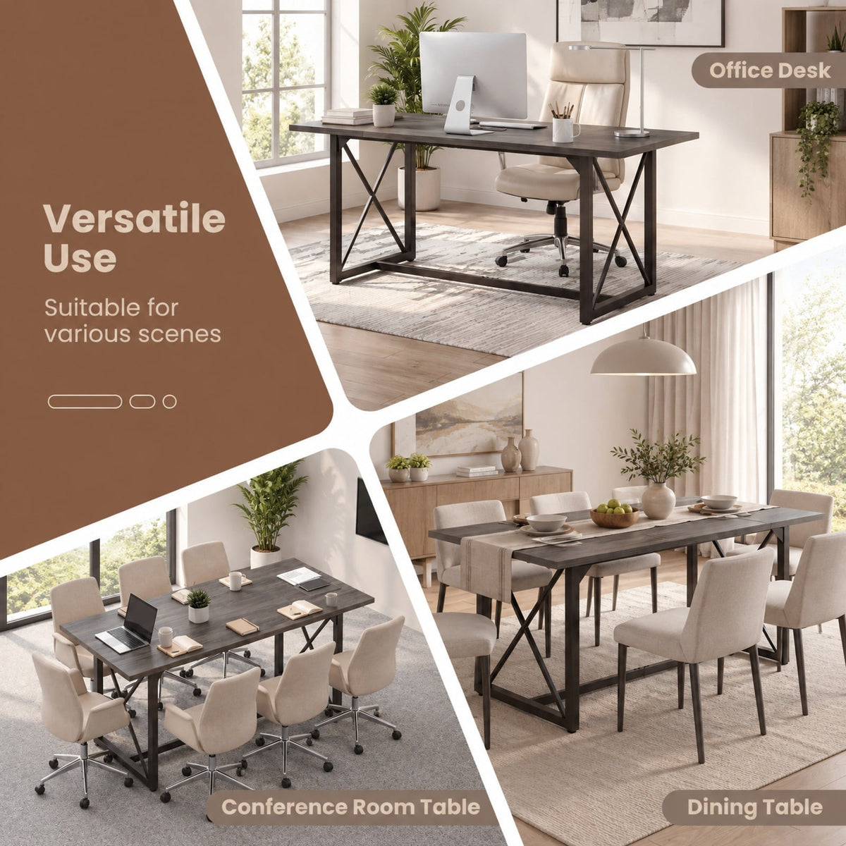 Airfind 6FT Conference Table with Power Outlets Seats 6-8 People for Office, 310 lbs Capacity, Engineered Wood Metal Frame, Gray