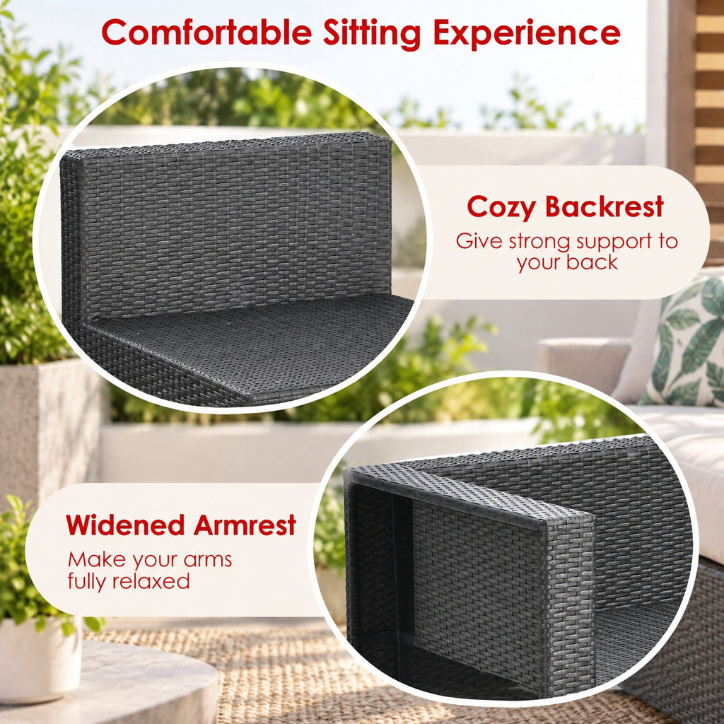 Airfind 6 Pieces Patio Rattan Furniture Set with Glass Table and Cushioned Seat, 530 lbs Capacity, Steel Frame, 60 x 28.5 x 25 Footprint, Gray