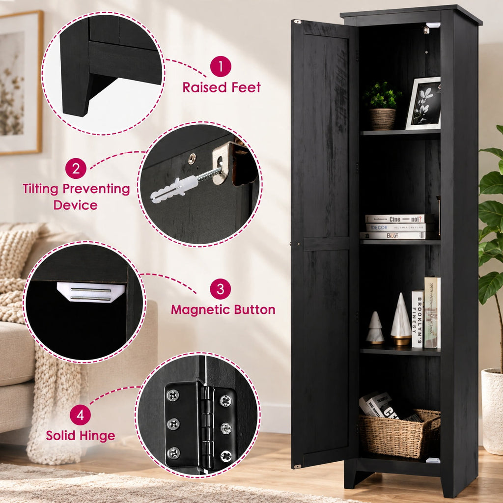 Airfind Linen Tower Bathroom Storage Cabinet Tall Slim Side Organizer with Shelf, 11 lbs Capacity, MDF particleboard Frame, Black