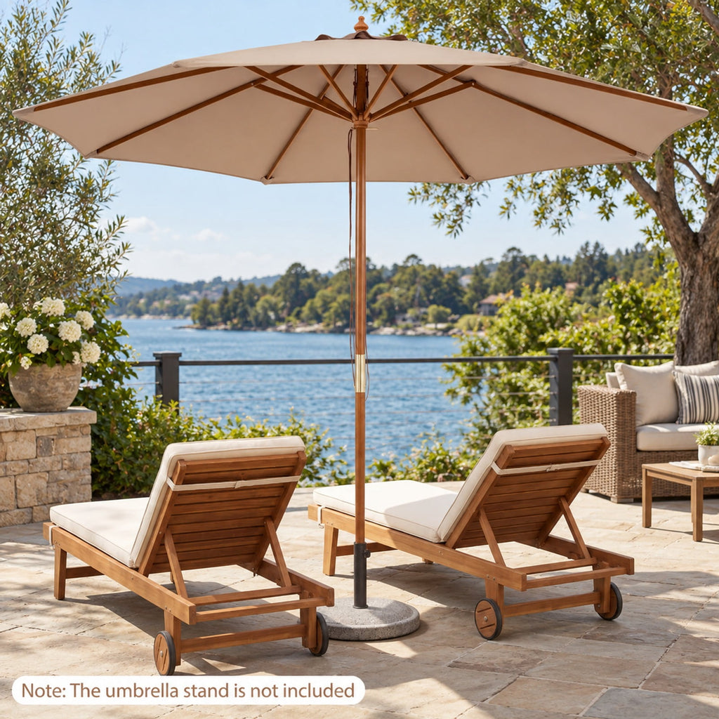 Airfind 9 FT Patio Umbrella Outdoor Table Market Umbrella with 8 Sturdy Bamboo Ribs, Polyester Fabric Bamboo Umbrella Frame, Brown