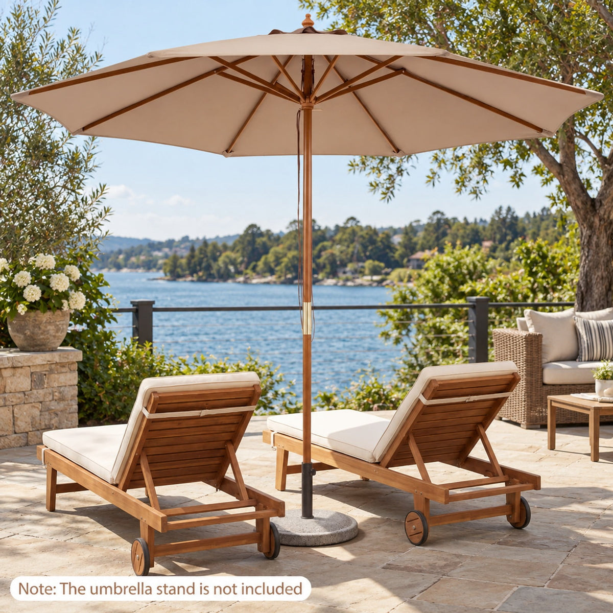 Airfind 9 FT Patio Umbrella Outdoor Table Market Umbrella with 8 Sturdy Bamboo Ribs, Polyester Fabric Bamboo Umbrella Frame, Brown