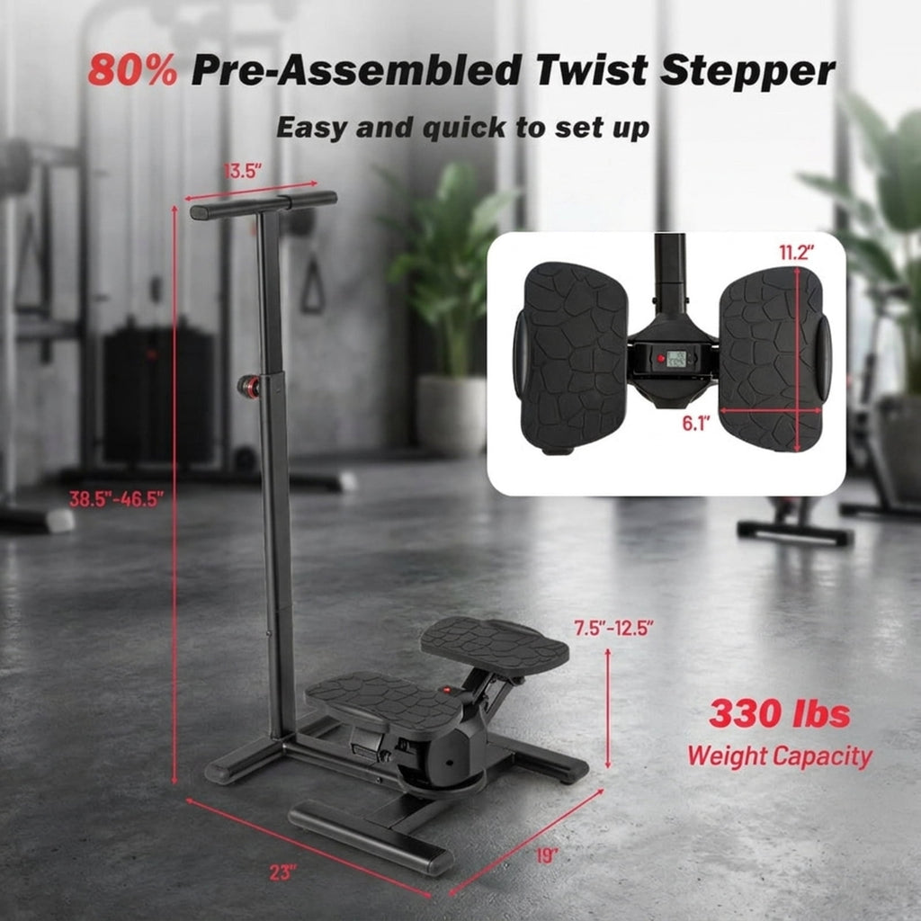 Airfind Twisting Stair Stepper Workout Machine with 5-Level Adjustable Handlebar and LCD Monitor for Home Cardio and Lower Body Fitness Training, 300 lb Weight Capacity, Black
