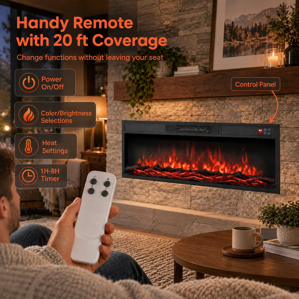 Airfind 36 Inch Recessed Electric Fireplace Heater with Adjustable Flame Colors and Brightness, Metal Tempered Glass 36 inch Frame, Black