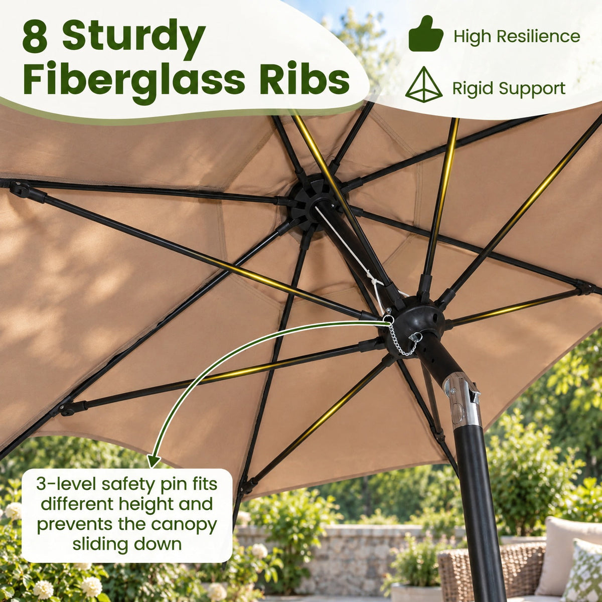 Airfind 10 FT Scalloped Patio Umbrella with Push Button Tilt and 8 Fiberglass Ribs, Fiberglass Polyester Fabric Metal ABS Frame, Brown