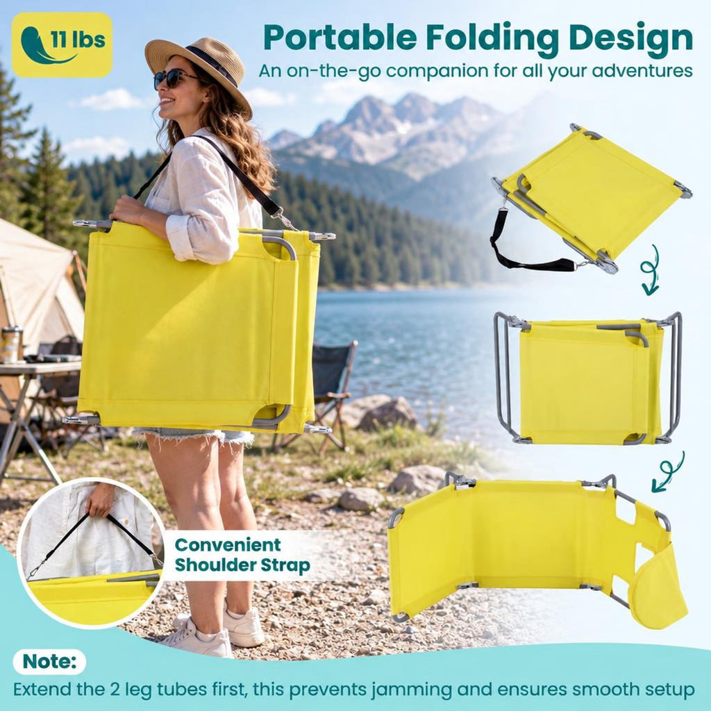 Airfind Folding Beach Lounge Chair with Adjustable Backrest for Lawn, 330 lbs Capacity, Metal Oxford Fabric Polyester Sponge Frame, Yellow