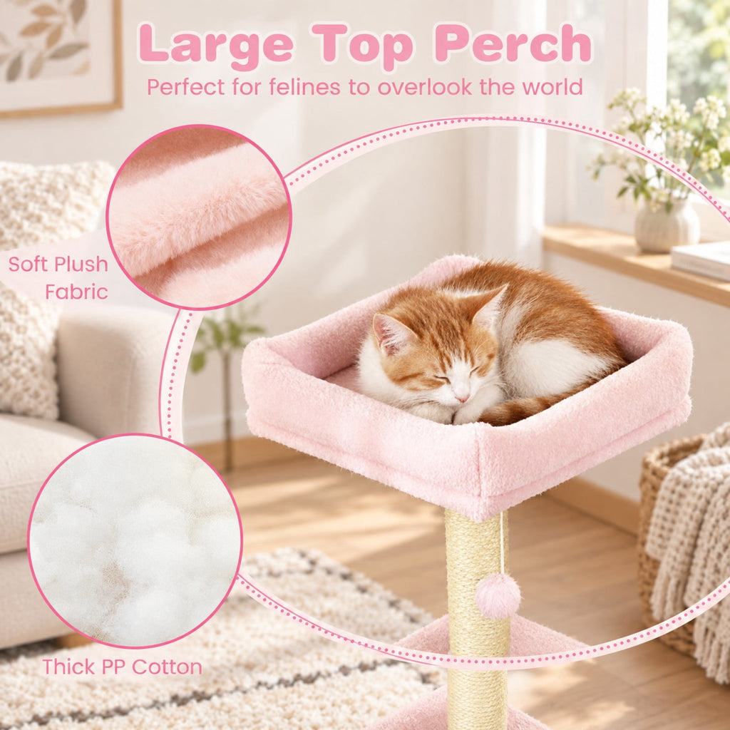 Airfind Multi-level Cat Tree Modern Cat Tower with Upholstered Perch and 2 Cat Condo, 24 x 18.5 Footprint, Pink