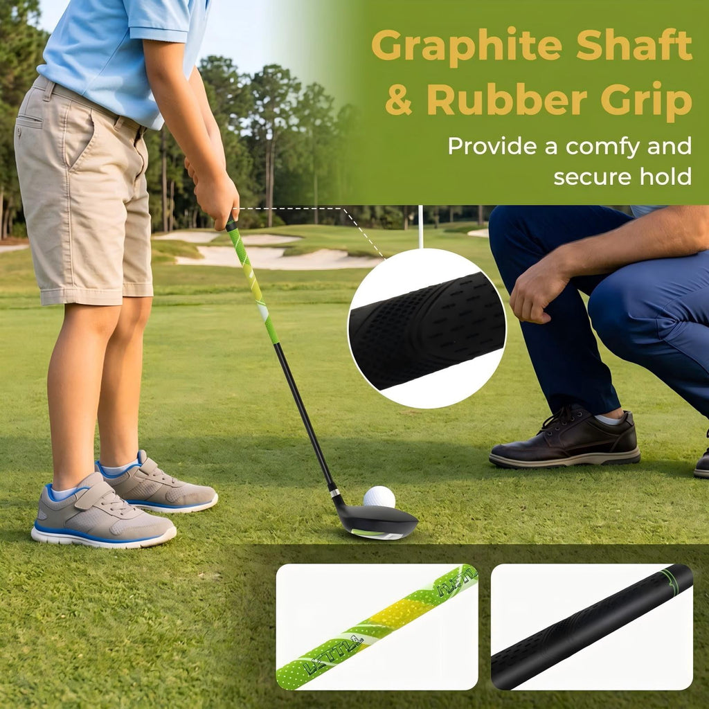Airfind Junior Complete Golf Club Set for Kids Ages 8-10, Right Handed Youth Golf Clubs with Stand Bag, Rain Hood, Driver, Irons and Putter, Green