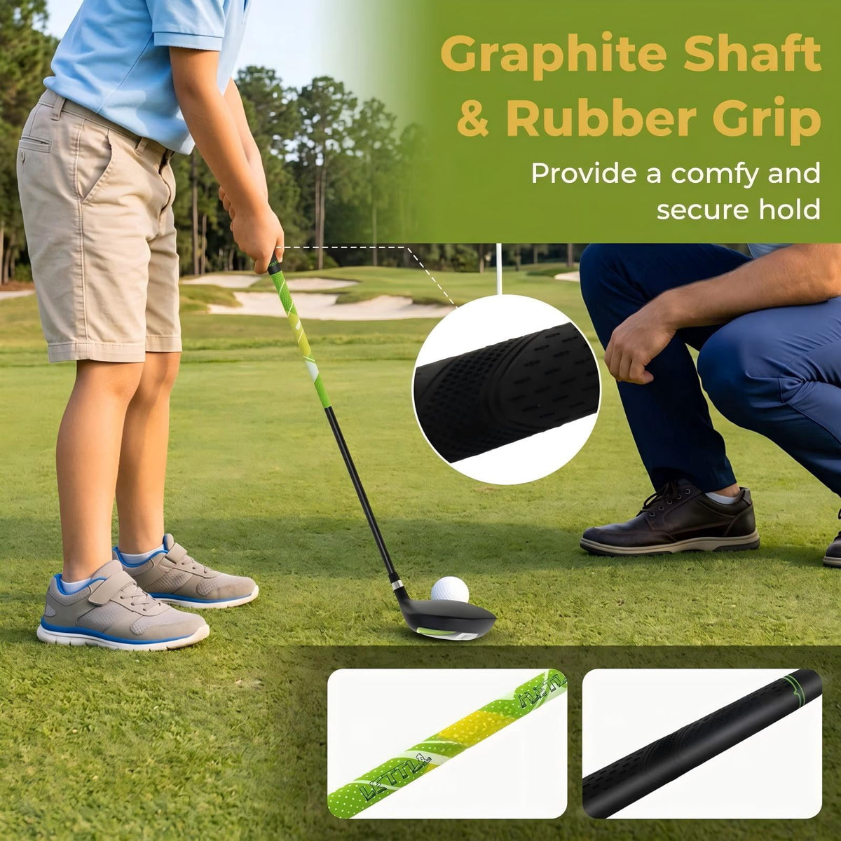 Airfind Junior Complete Golf Club Set for Kids Ages 8-10, Right Handed Youth Golf Clubs with Stand Bag, Rain Hood, Driver, Irons and Putter, Green