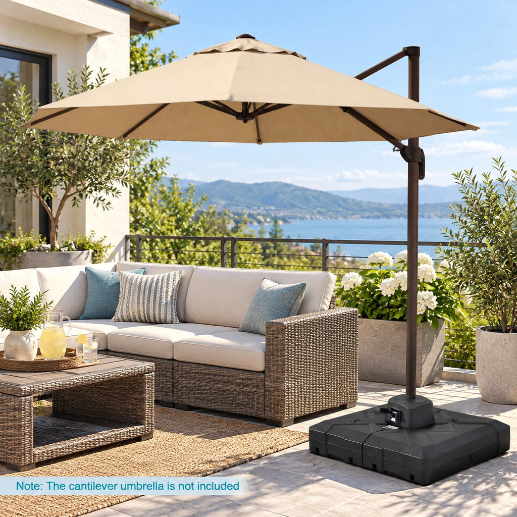 Airfind 34 Inch x 34 Inch Cantilever Patio Umbrella Base with 4 Wheels, HDPE Metal Frame, 34 Inch x 34 Inch x 8 Inch Crossed Base Footprint, Black