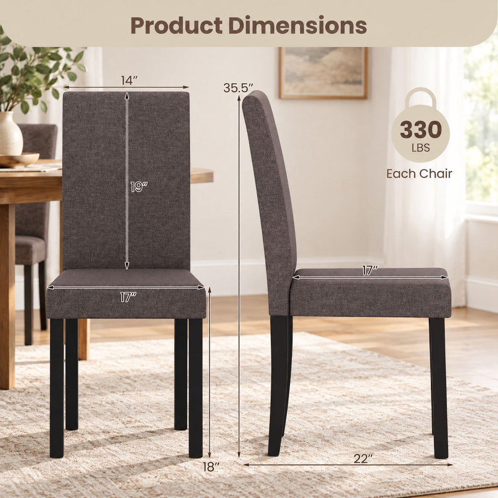 Airfind Set of 2 Dining Chair Mid-Century Modern Fabric Upholstered Parson Chairs, Chair 330 lbs Capacity, 17in x 22in x 35.5in Footprint, Brown