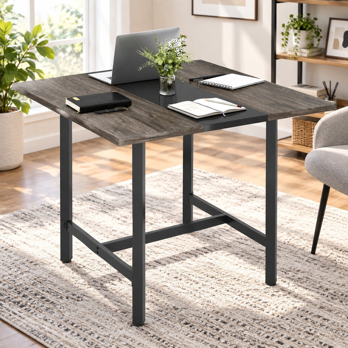 Airfind 39.5 Inches Square Conference Table Meeting Room Table with Thickened Tabletop, 200 lbs Capacity, Engineered Wood Metal Frame, Gray