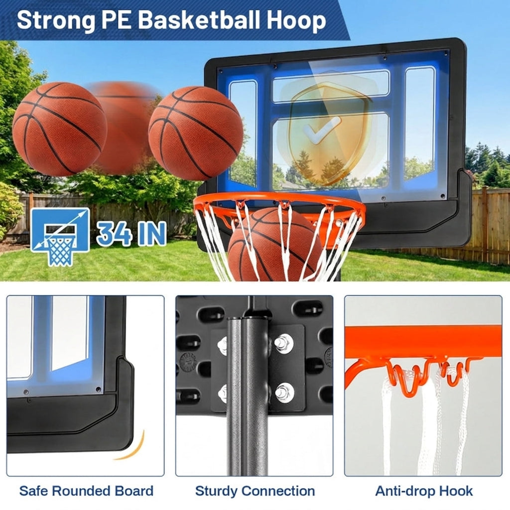 Airfind Portable Basketball Goal with Adjustable Height (4.3-8.2 ft Range) Stabilizing Base, Blue