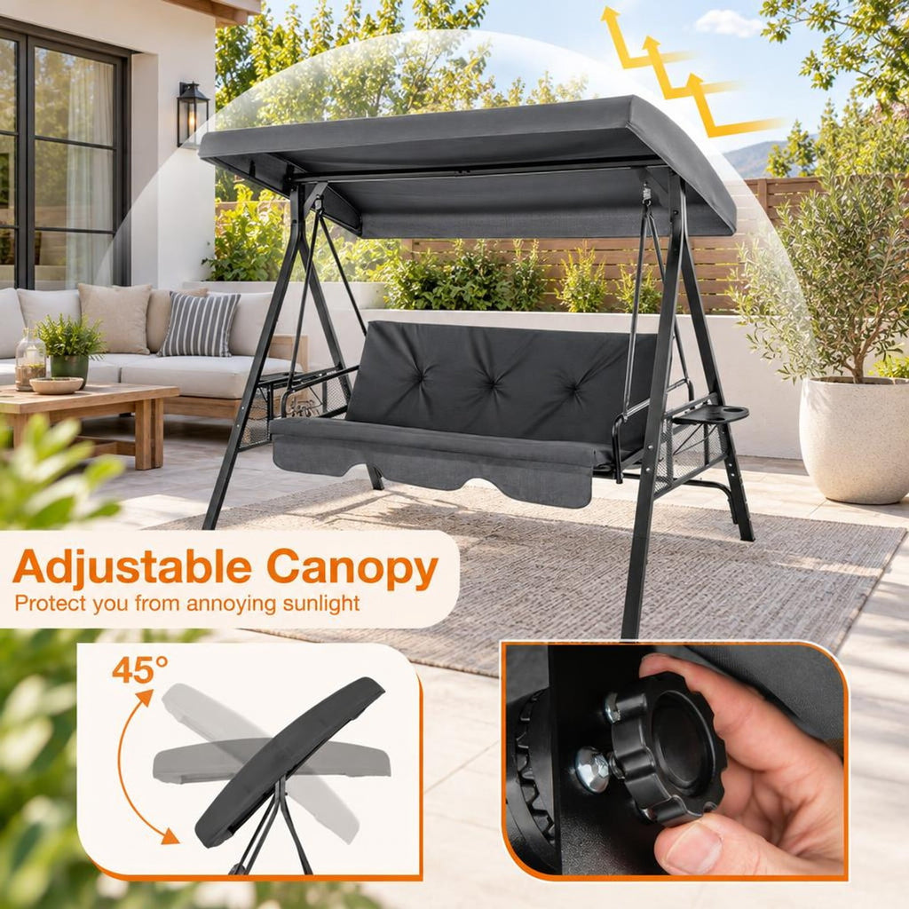 Airfind Convertible 3-Seat Patio Porch Swing Chair to Flat Bed with Adjustable Canopy, 1000 lbs Capacity, 80 x 51 x 67 Footprint, Gray