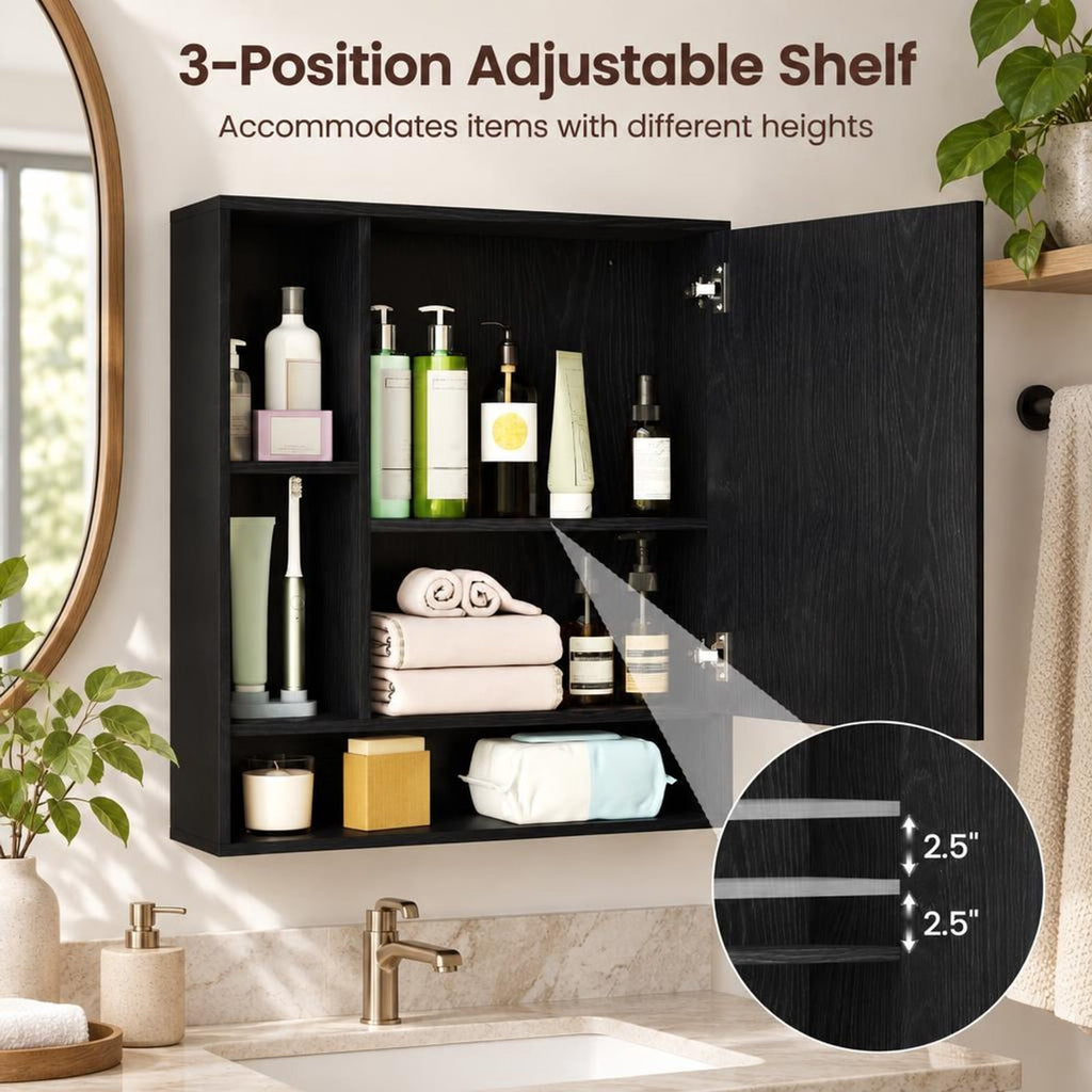 Airfind Wall Mounted Bathroom Cabinet with Mirror Single Door, 176 lbs Capacity, Glass MDF Engineered Wood Frame, 21.5 Inch x 6.5 Inch x 24 Inch Footprint
