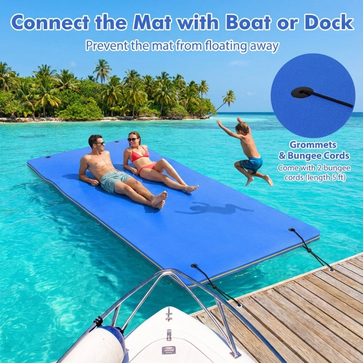 Airfind 9 x 6 Triple-Layer Lake Float Pad with Roll-Up Storage, Blue