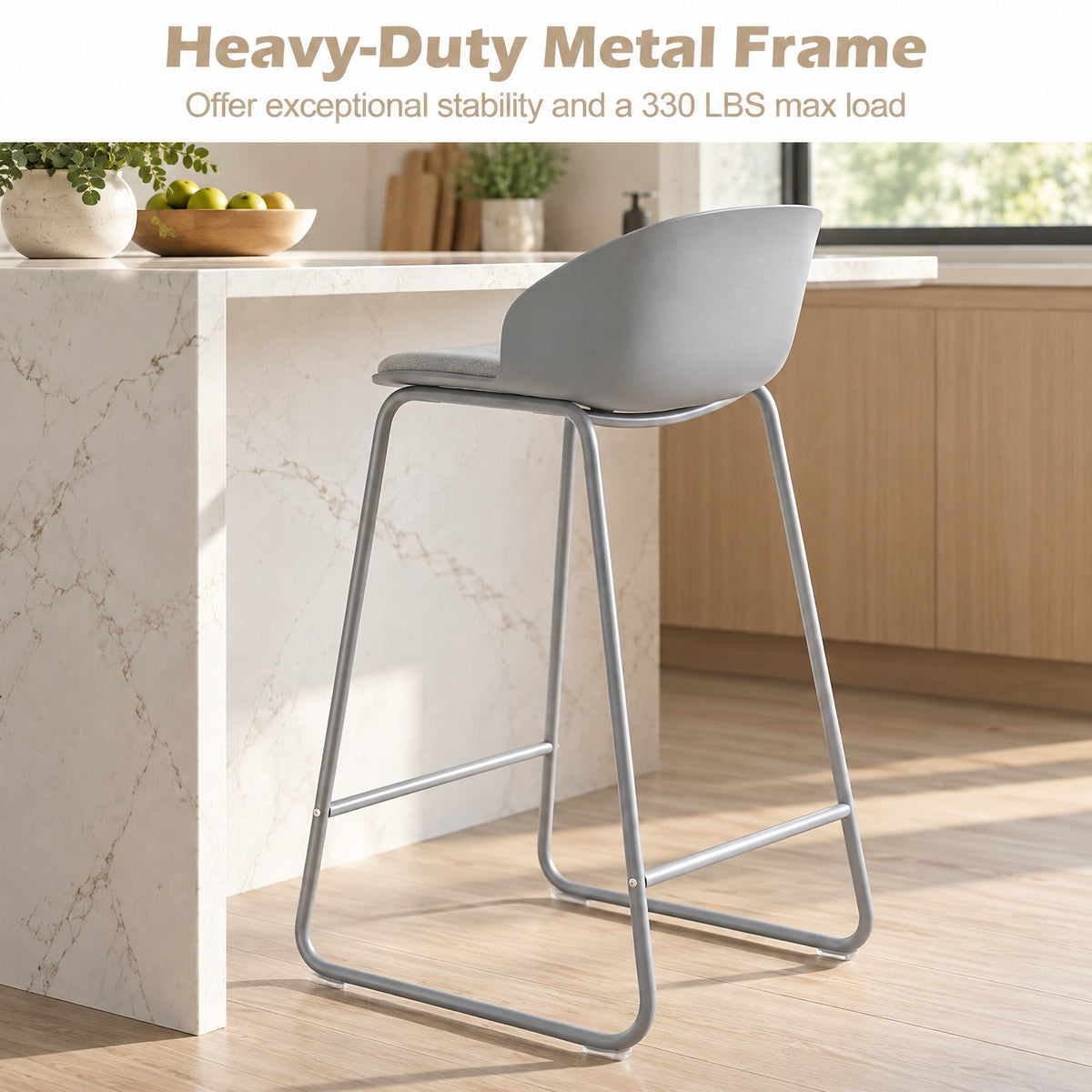 Airfind Counter Height Bar Stools, Set of 2, with Curved Backrest and Metal Frame for Kitchen Dining, 330 lbs Capacity, Gray