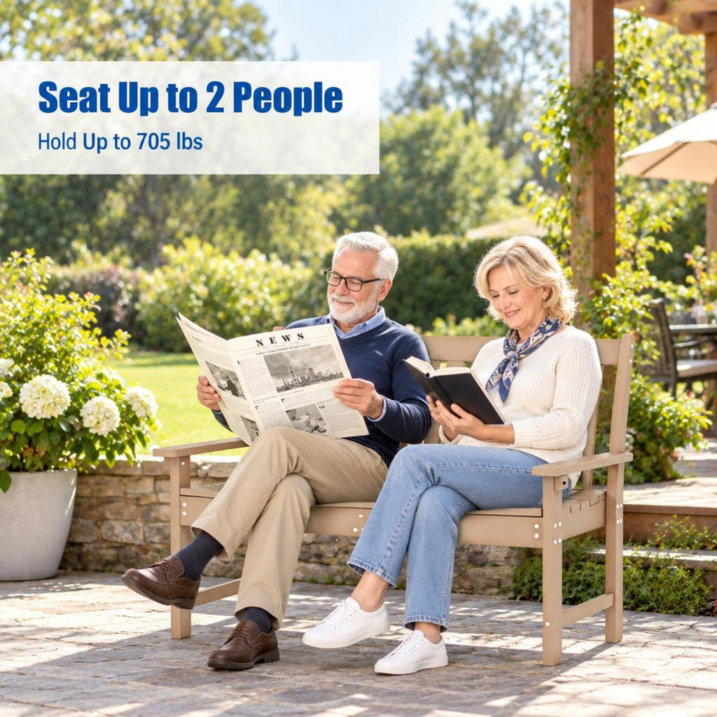 Airfind 52 Inch All-Weather HDPE Outdoor Bench with Backrest and Armrests, 705 lbs Capacity, HDPE Frame, Gray