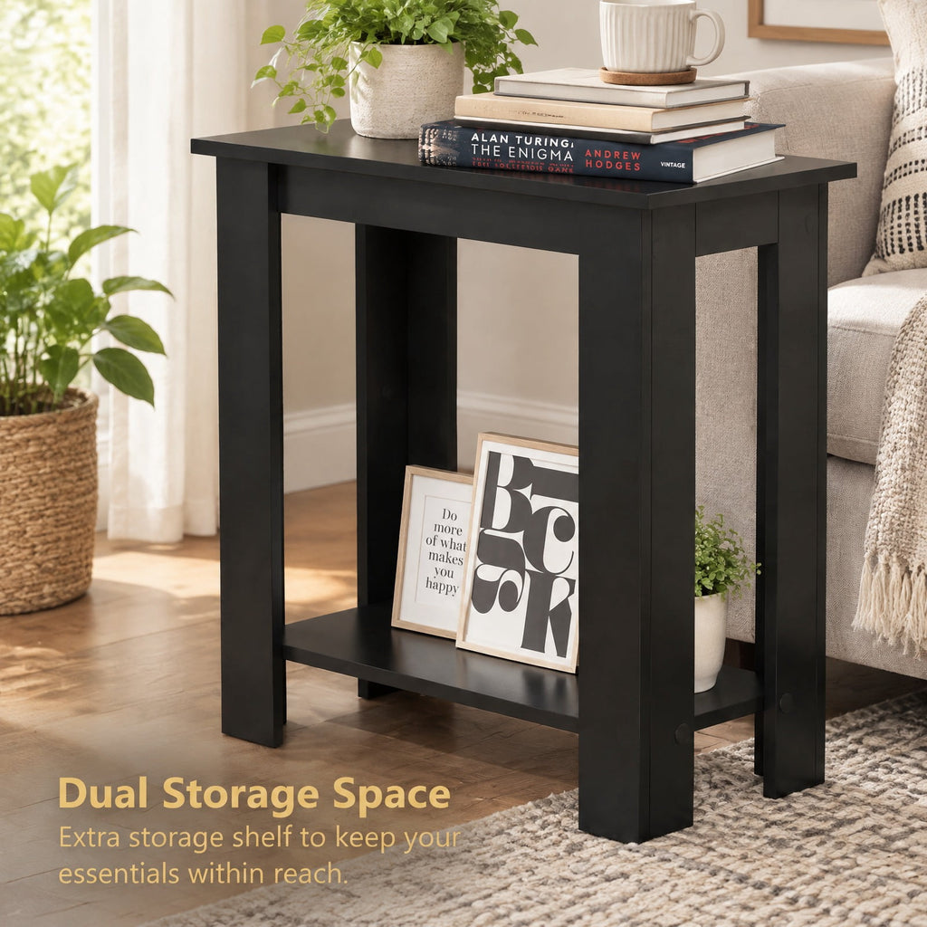 Airfind 2-Tier Modern Compact End Table with Storage Shelf, 110 lbs Capacity, Engineered Wood Frame, 23.5 x 12 x 24 Footprint, Black