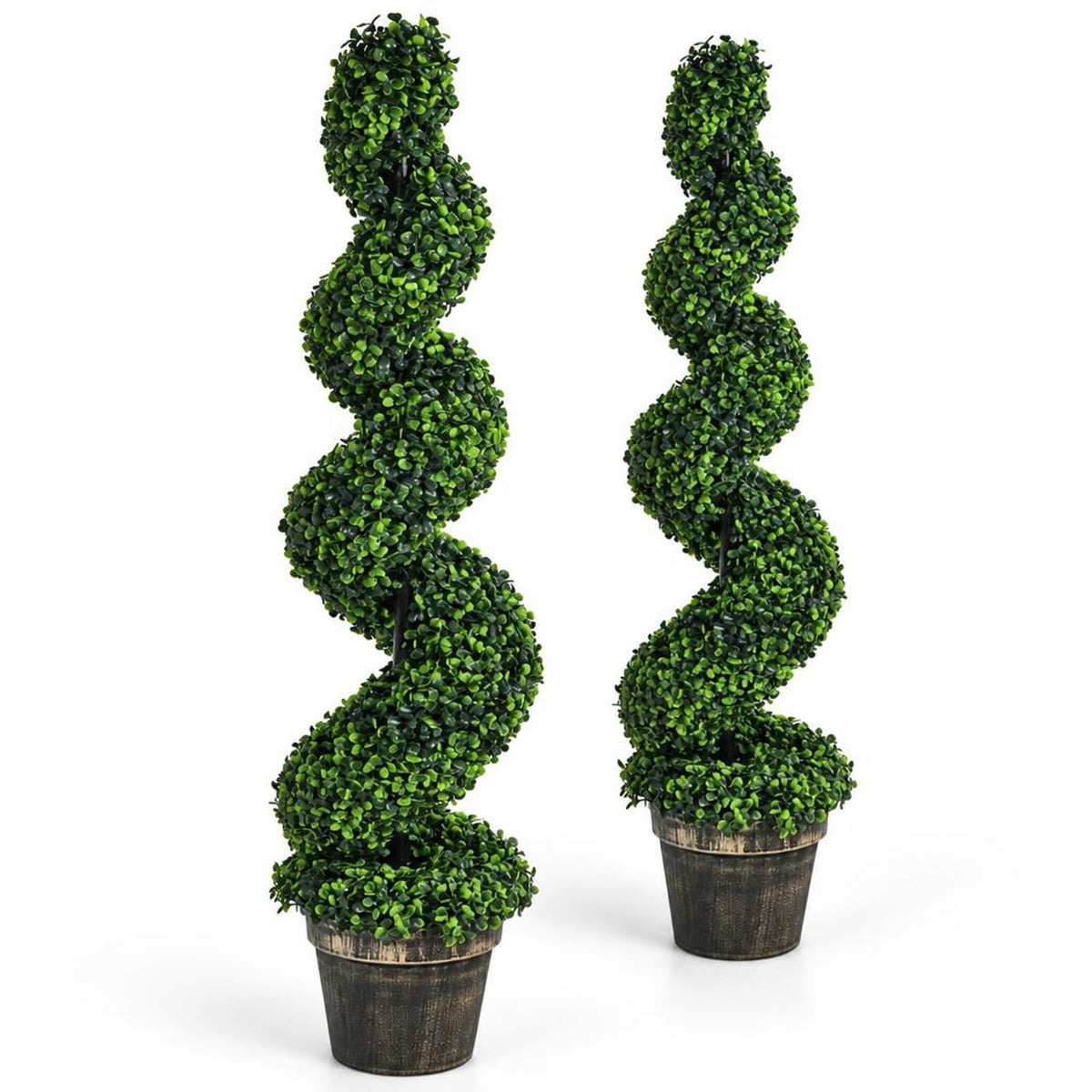 Airfind 2 Pack 4 Feet Artificial Spiral Boxwood Topiary Indoor Outdoor Decor, PE iron tube cement, 9.5 Inch x 9.5 Inch x 47 Inch (L x W x H) Pot