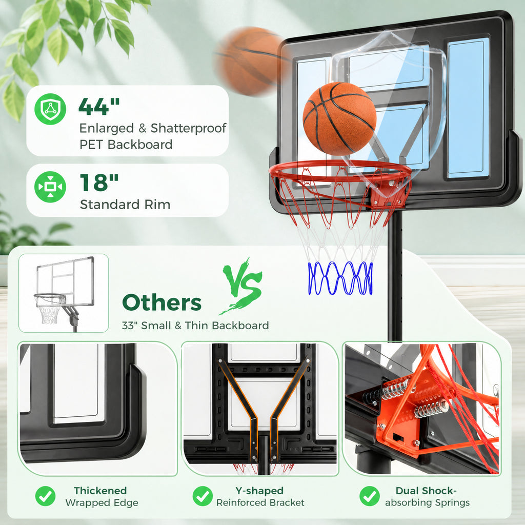 Airfind Portable Basketball Hoop Outdoor with 44 Inch Backboard, 4.4 to 10 FT Adjustable Basketball Goal System with 2 Wheels and Fillable Base, Black