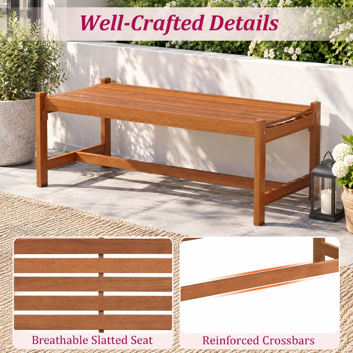 Airfind 44 Patio Wood Bench Set of 1 Outdoor Solid Hardwood Dining Bench with Teak Oil Finish, 530 lbs Capacity, Hardwood Frame, Wood
