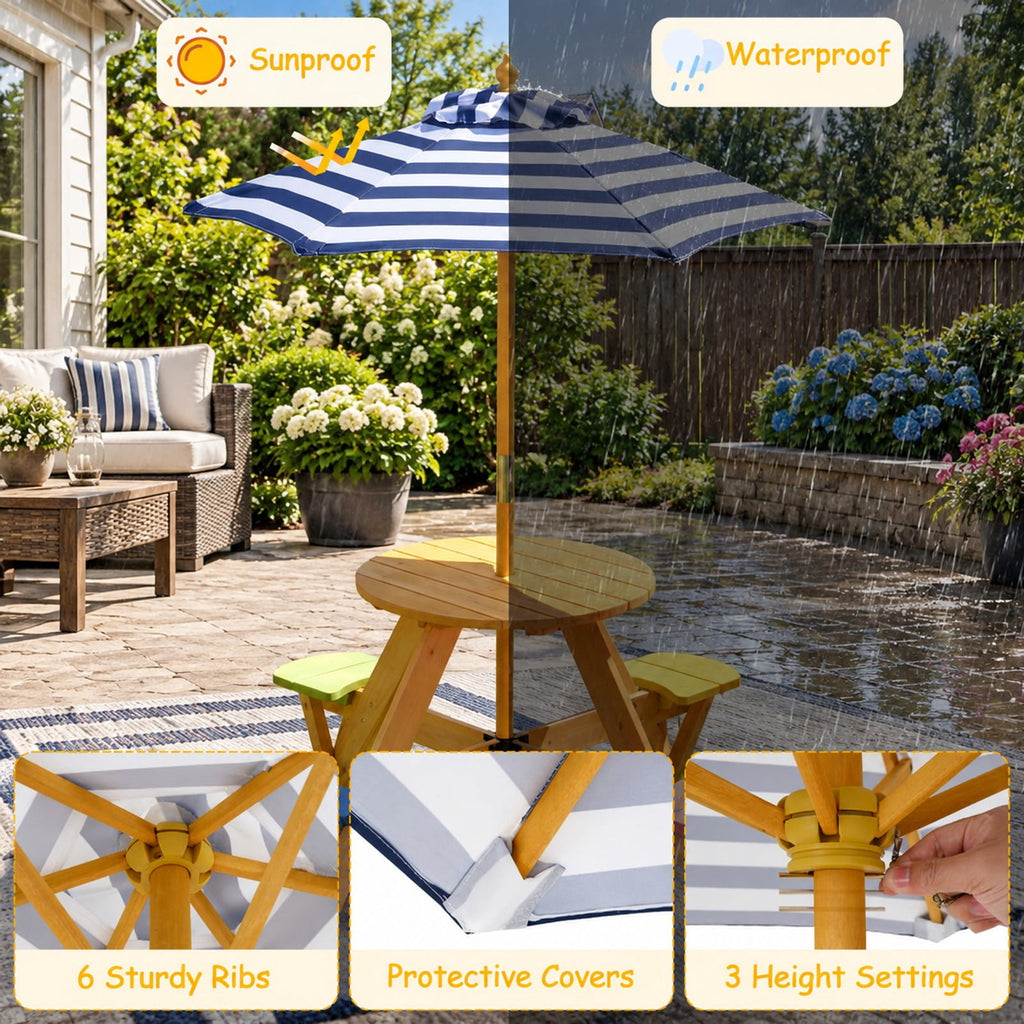 Airfind Kids Picnic Table with Stools and Foldable Adjustable Umbrella for Backyard and Patio, 165 lbs Capacity, Polyester Fabric Frame, Blue