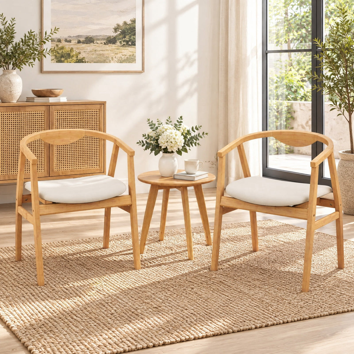 Airfind Bamboo Accent Chair with Armrest and Curved Backrest, 330 Lbs Capacity, Bamboo Polyester Sponge for Convenient Everyday Use, Natural