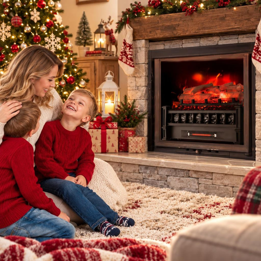 Airfind 20 Inch Electric Fireplace Heater with Realistic Birchwood Ember Bed, Black, Easy to operate with functional control panel