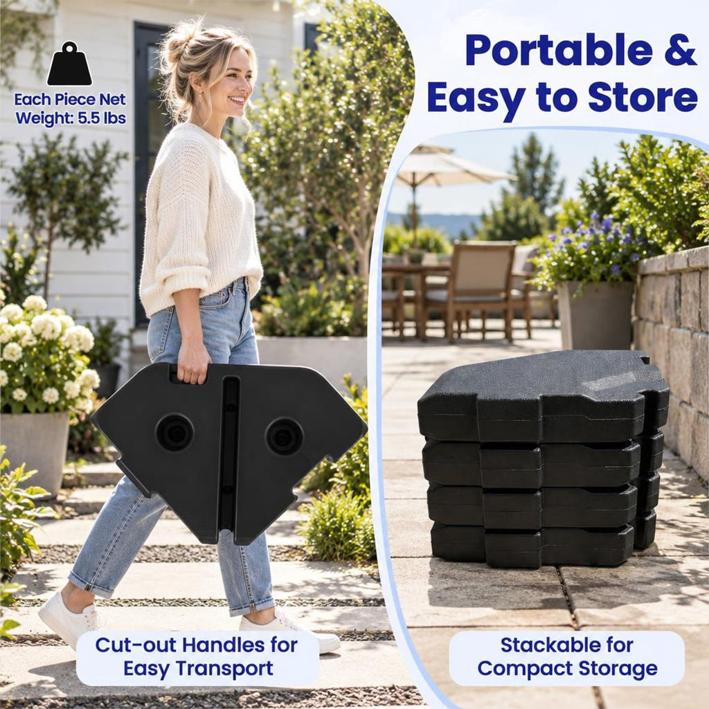 Airfind 4 Pieces Patio Cantilever Offset Umbrella Weights Base Plate Set, PE Frame, 41 Inch x 41 Inch x 5.5 Inch (L x W x H) Each plate Footprint, Black