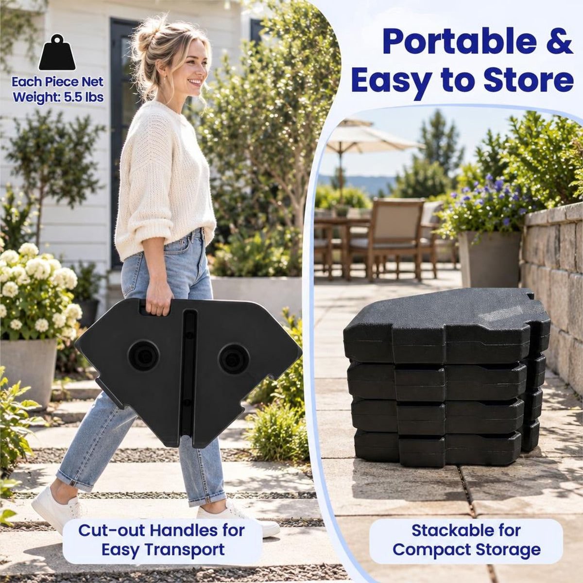 Airfind 4 Pieces Patio Cantilever Offset Umbrella Weights Base Plate Set, PE Frame, 41 Inch x 41 Inch x 5.5 Inch (L x W x H) Each plate Footprint, Black