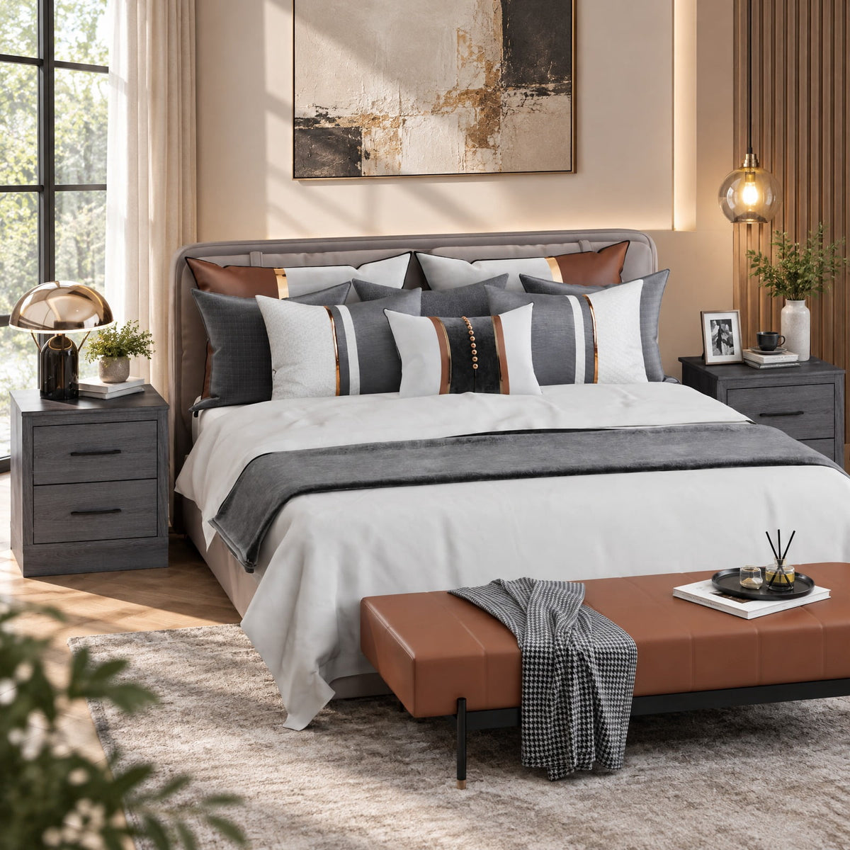 Airfind Wood Compact Floor Nightstand with Storage Drawers, 66 lbs Capacity, Engineered Wood Zinc Alloy Frame, 18.5 x 16 x 21.5 Footprint