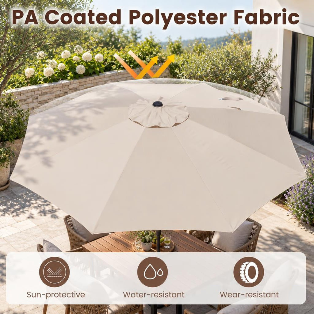 Airfind 10 FT Scalloped Patio Umbrella with Push Button Tilt and 8 Fiberglass Ribs, Fiberglass Polyester Fabric Metal ABS Frame, Beige