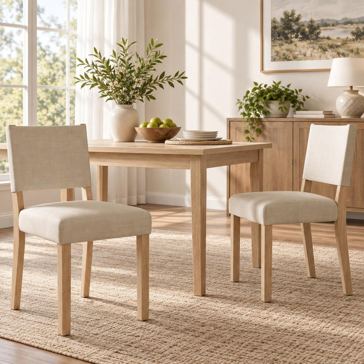 Airfind Upholstered Dining Chairs with Solid Rubber Wood Legs Set of 2, 330 lbs Capacity, Rubber Wood Engineered Wood Linen Fabric Sponge Frame