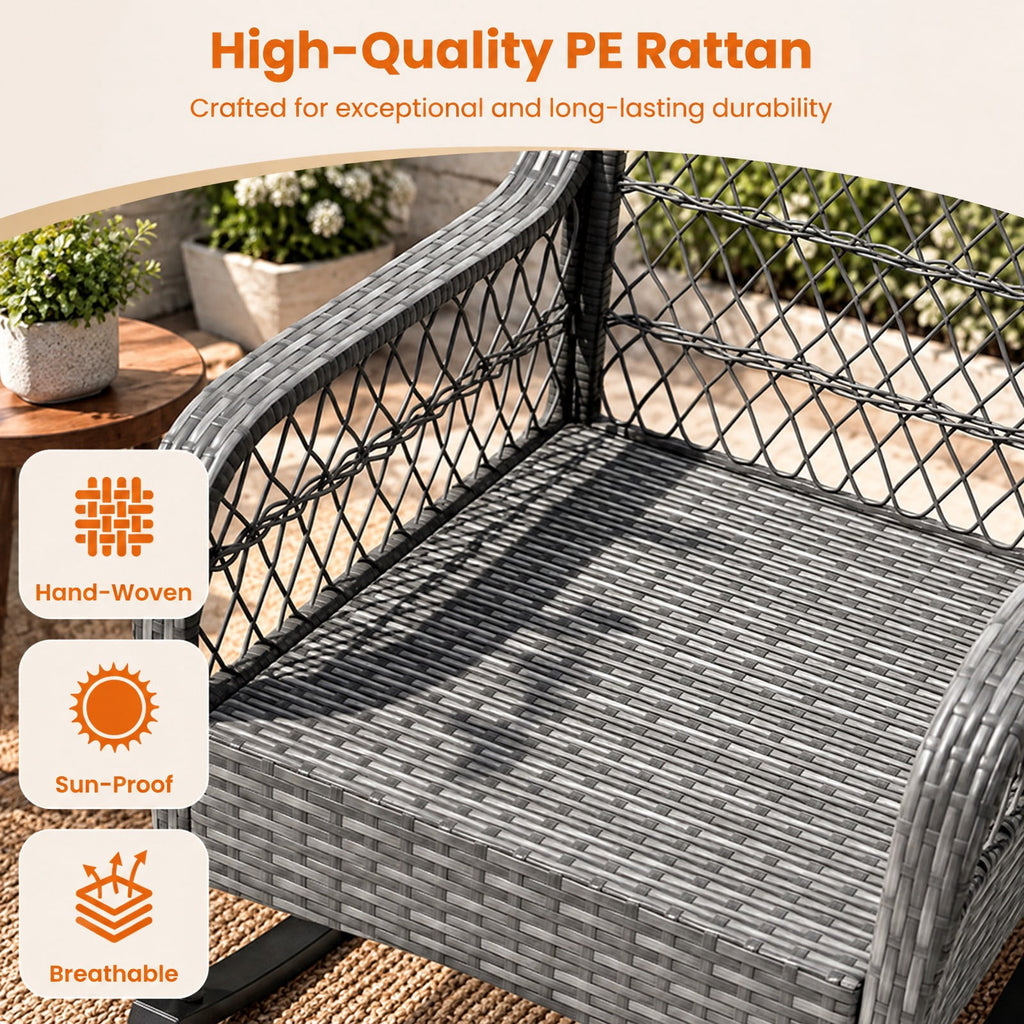 Airfind 400 LBS Patio Rattan Rocker Chair with Anti-Tip Stoppers and Thick Cushions for Porch, 400 lbs Capacity, 25 x 29 x 34 Footprint, Gray