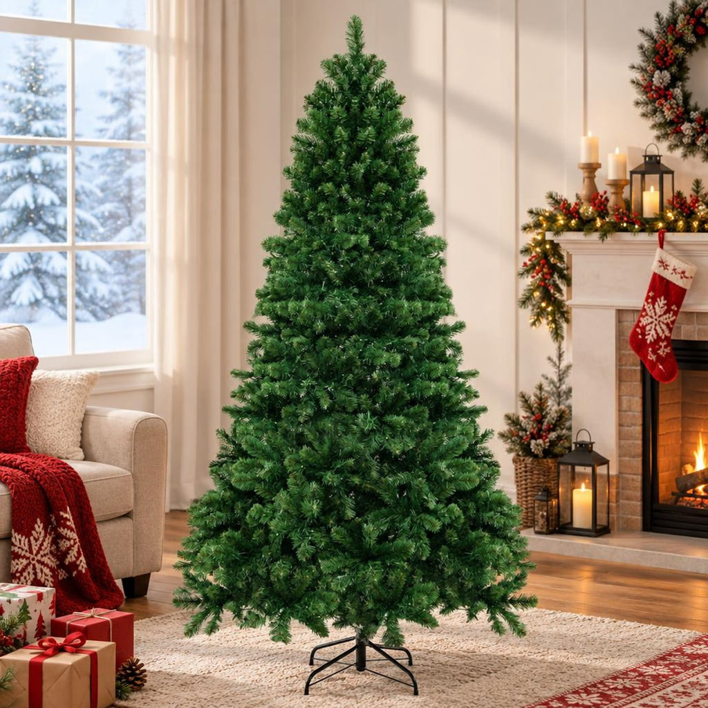 Airfind 6/7/8 Feet Hinged Christmas Tree with PVC Branch Tips Warm White LED Lights-7 ft, PVC Metal Frame, White