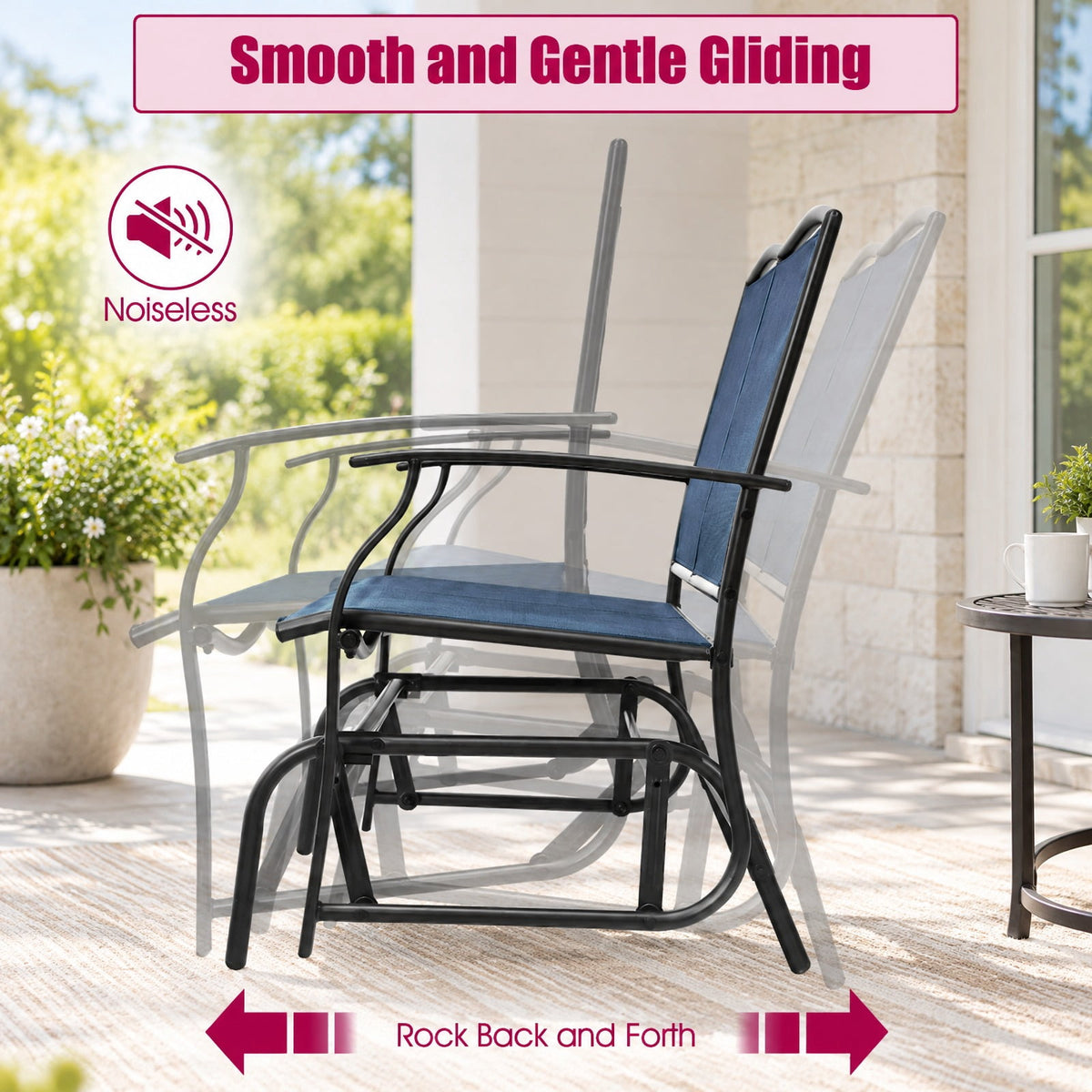 Airfind Iron Patio Rocking Chair for Outdoor Backyard and Lawn, 396 lbs Product weight: 23.5 lbs Capacity, Steel and textilene Frame, Navy